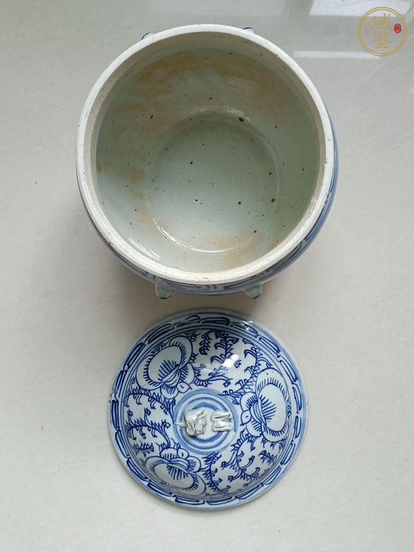 古玩陶瓷青花纏枝花紋四系粥罐真品鑒賞圖