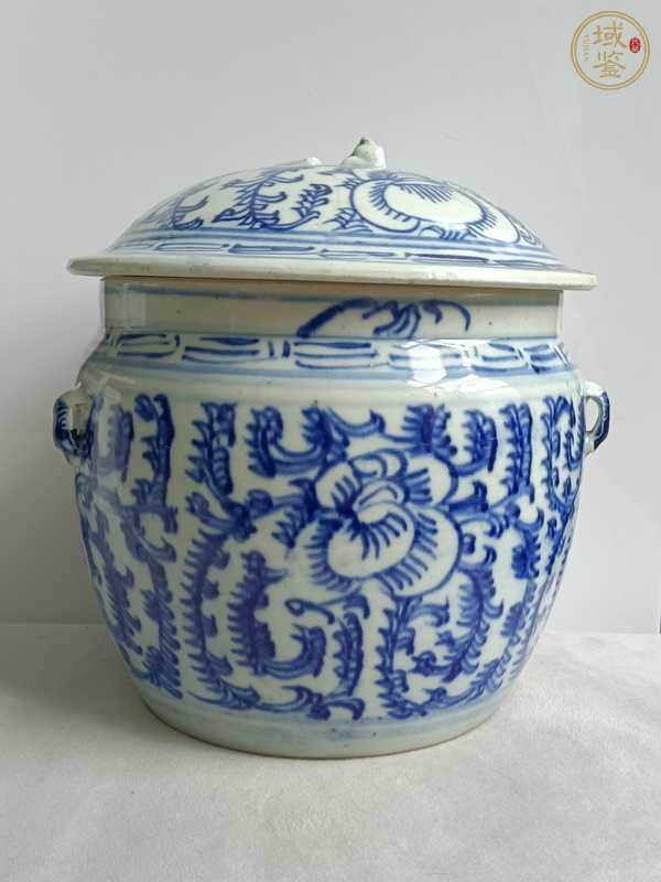古玩陶瓷青花纏枝花紋四系粥罐真品鑒賞圖