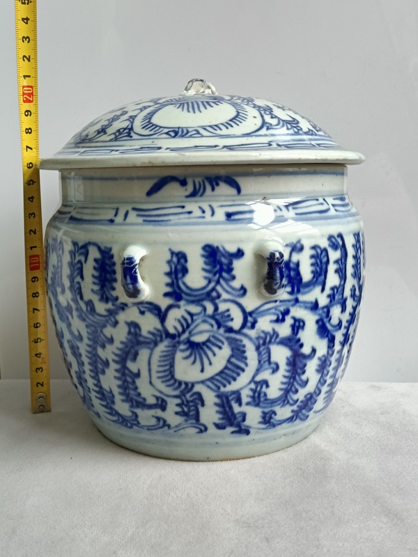 古玩陶瓷青花纏枝花紋四系粥罐拍賣，當(dāng)前價(jià)格498元