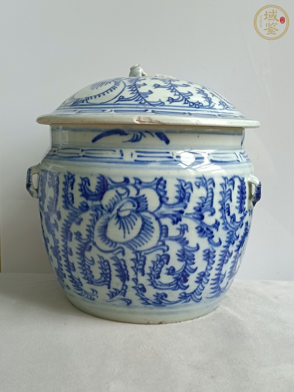 古玩陶瓷青花纏枝花紋四系粥罐真品鑒賞圖