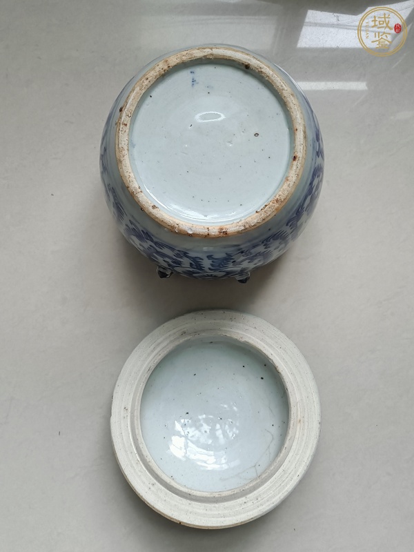 古玩陶瓷青花纏枝花紋四系粥罐真品鑒賞圖