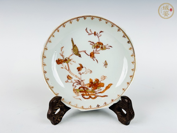 古玩陶瓷清康熙·礬紅雜寶花鳥(niǎo)描金花口杯碟真品鑒賞圖