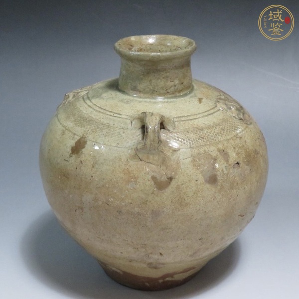 古玩陶瓷越窯青瓷雙系鋪首罐真品鑒賞圖