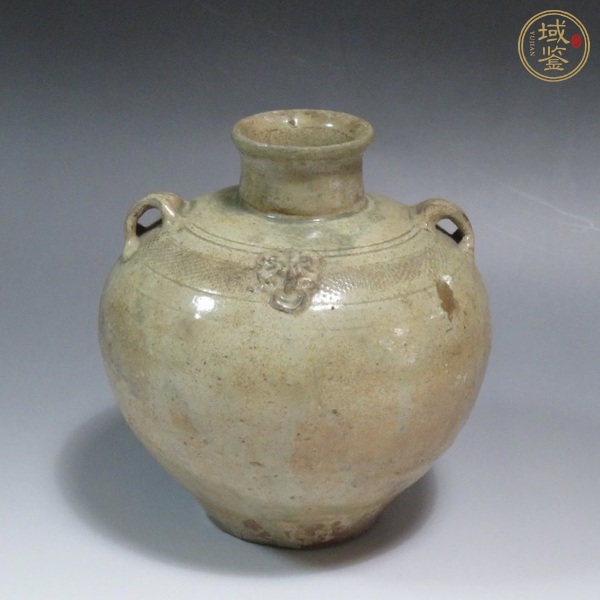 古玩陶瓷越窯青瓷雙系鋪首罐真品鑒賞圖