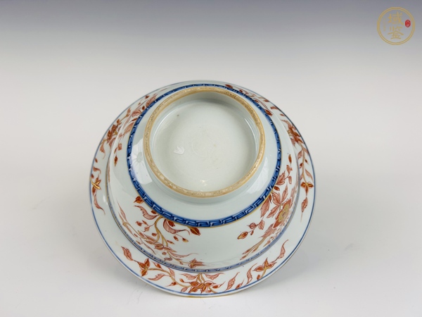 古玩陶瓷清康熙·礬紅四季花卉描金折沿碗真品鑒賞圖