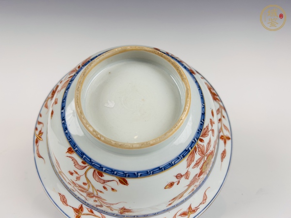 古玩陶瓷清康熙·礬紅四季花卉描金折沿碗真品鑒賞圖
