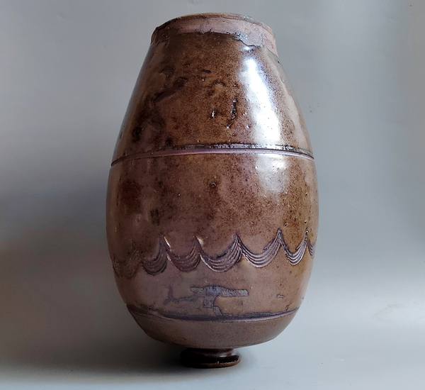 古玩陶瓷明代茶葉末釉刻水波紋梅瓶拍賣，當(dāng)前價格76元