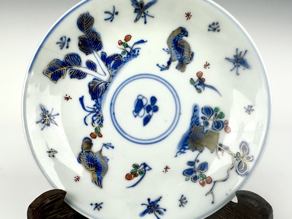 古玩陶瓷清康熙·青花描金加彩斗雞圖盤拍賣，當(dāng)前價(jià)格488元