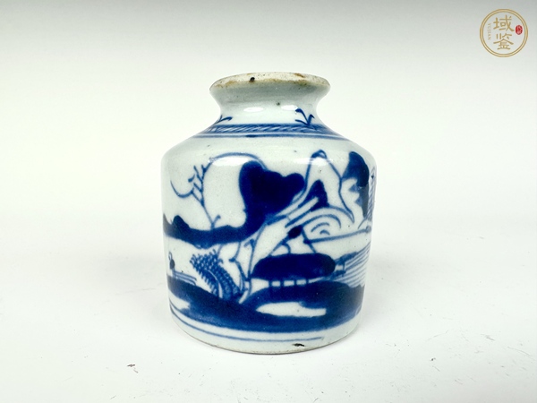 古玩清乾隆·青花山水人物水盂真品鑒賞圖