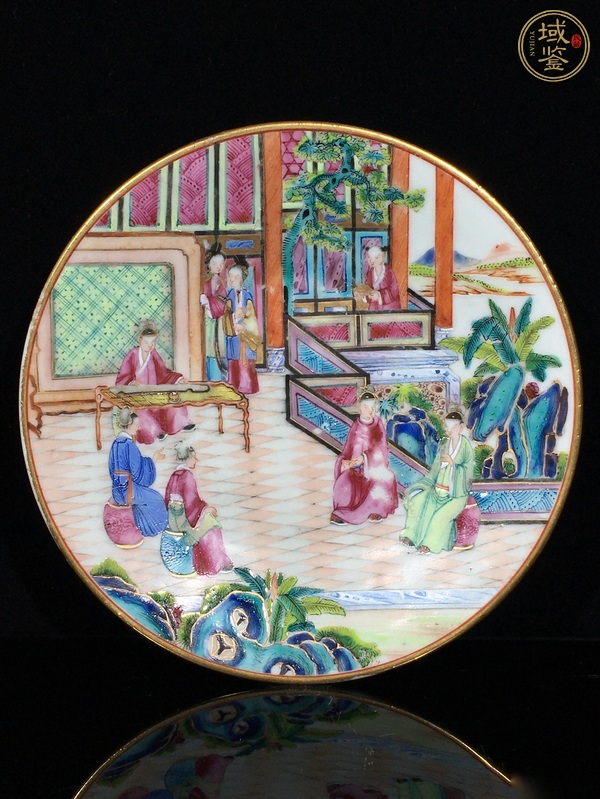 古玩嘉道廣彩通景人物盤真品鑒賞圖