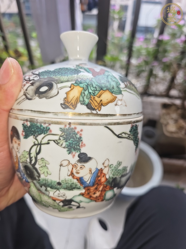 古玩陶瓷民國粉彩人物糖缸真品鑒賞圖