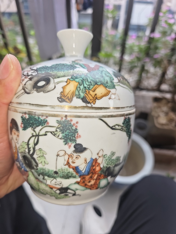古玩陶瓷民國粉彩人物糖缸拍賣，當前價格650元