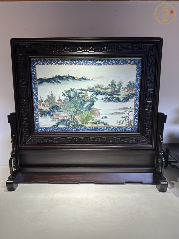 古玩陶瓷青花邊粉彩山水通景紋瓷板真品鑒賞圖