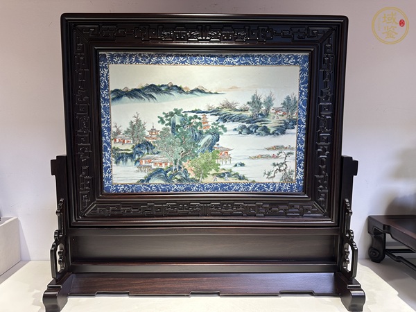 古玩陶瓷青花邊粉彩山水通景紋瓷板真品鑒賞圖
