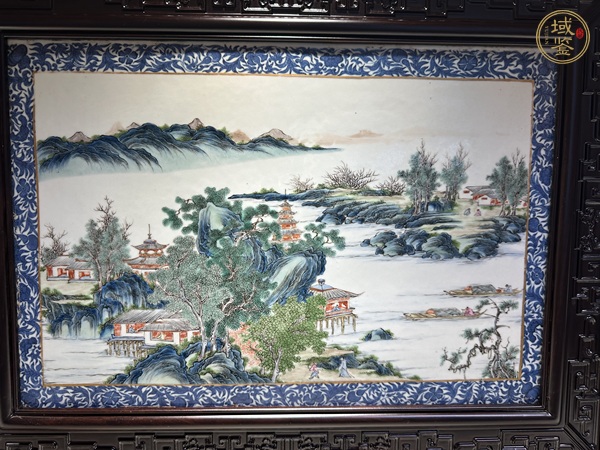 古玩陶瓷青花邊粉彩山水通景紋瓷板真品鑒賞圖