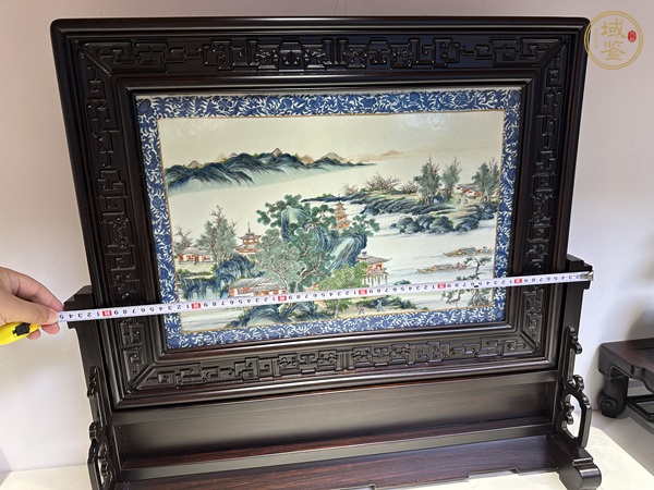 古玩陶瓷青花邊粉彩山水通景紋瓷板真品鑒賞圖