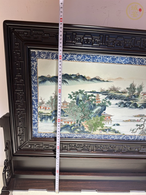 古玩陶瓷青花邊粉彩山水通景紋瓷板真品鑒賞圖