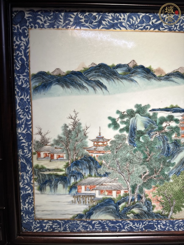古玩陶瓷青花邊粉彩山水通景紋瓷板真品鑒賞圖