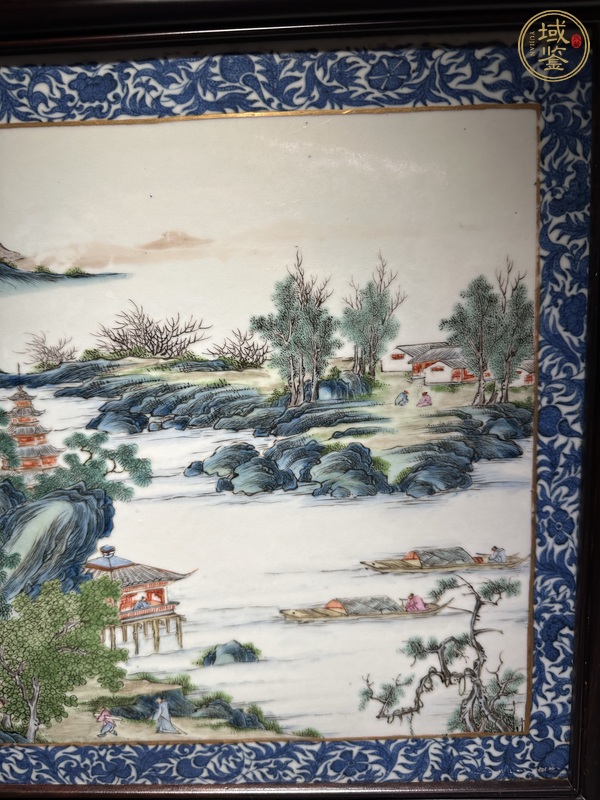 古玩陶瓷青花邊粉彩山水通景紋瓷板真品鑒賞圖