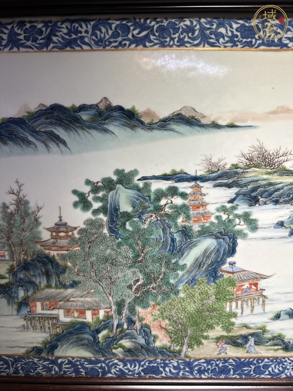 古玩陶瓷青花邊粉彩山水通景紋瓷板真品鑒賞圖