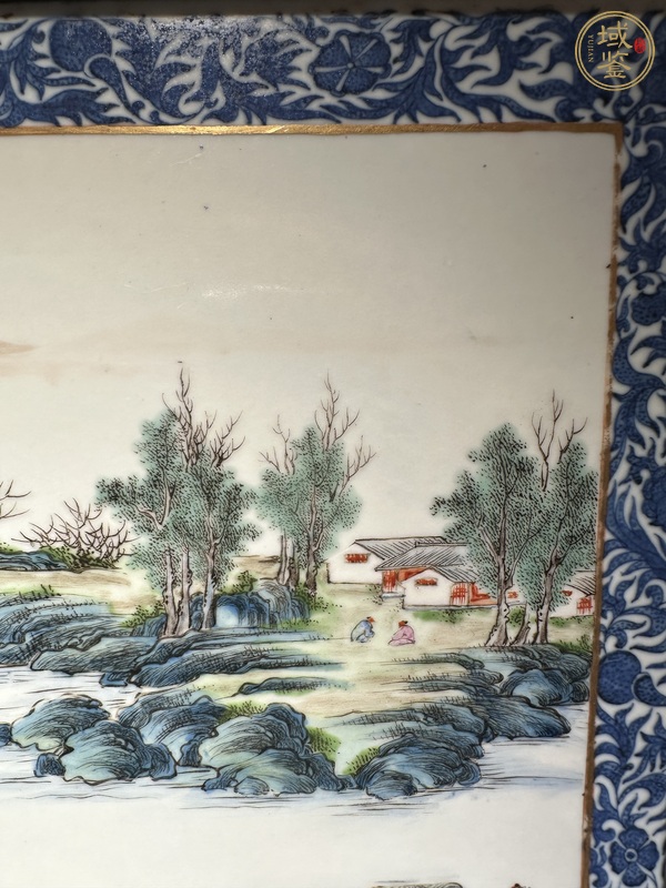 古玩陶瓷青花邊粉彩山水通景紋瓷板真品鑒賞圖