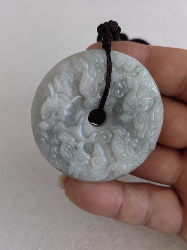 古玩玉器天然翡翠雕“龍紋牌”拍賣，當(dāng)前價格398元