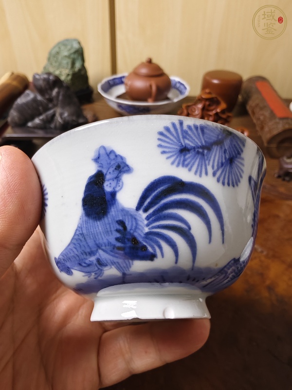 古玩大雞圖青花小碗真品鑒賞圖