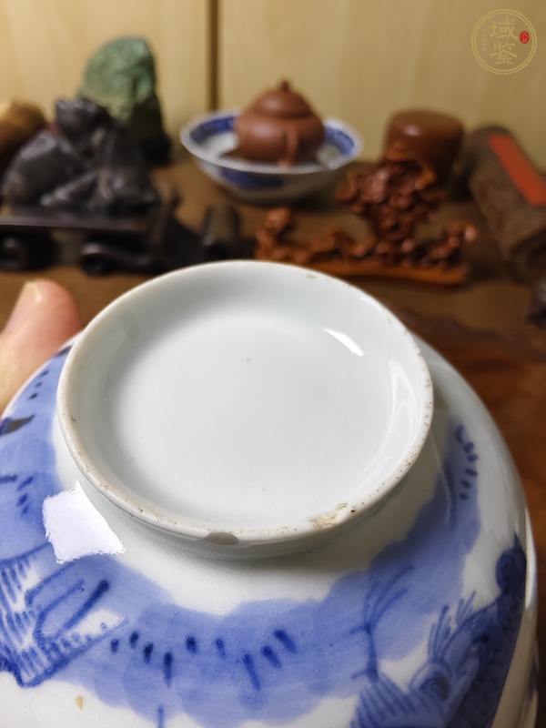 古玩陶瓷大雞圖青花小碗真品鑒賞圖