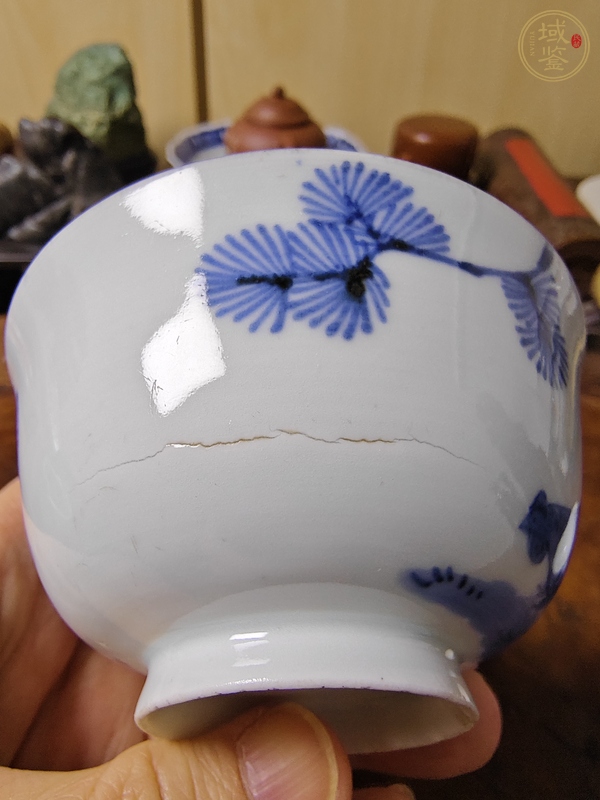 古玩陶瓷大雞圖青花小碗真品鑒賞圖