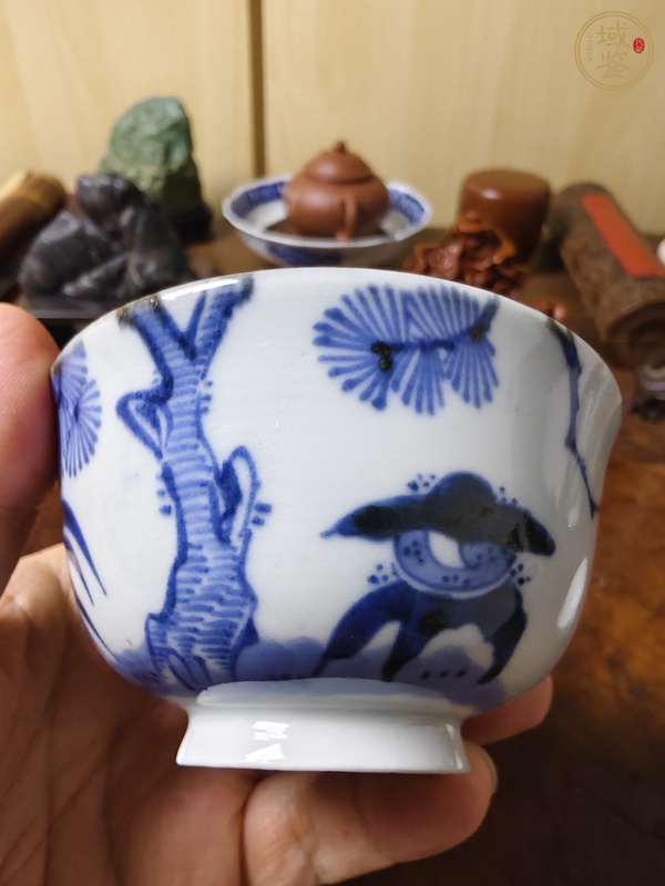 古玩陶瓷大雞圖青花小碗真品鑒賞圖
