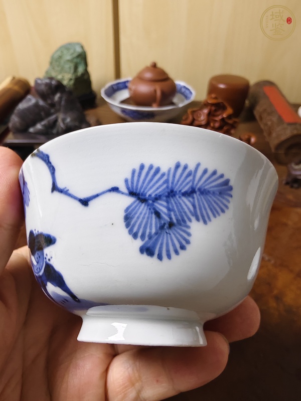 古玩陶瓷大雞圖青花小碗真品鑒賞圖