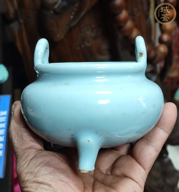 古玩陶瓷天藍釉香爐真品鑒賞圖