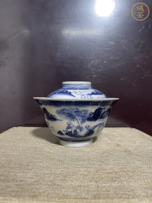 古玩青花山水蓋碗真品鑒賞圖