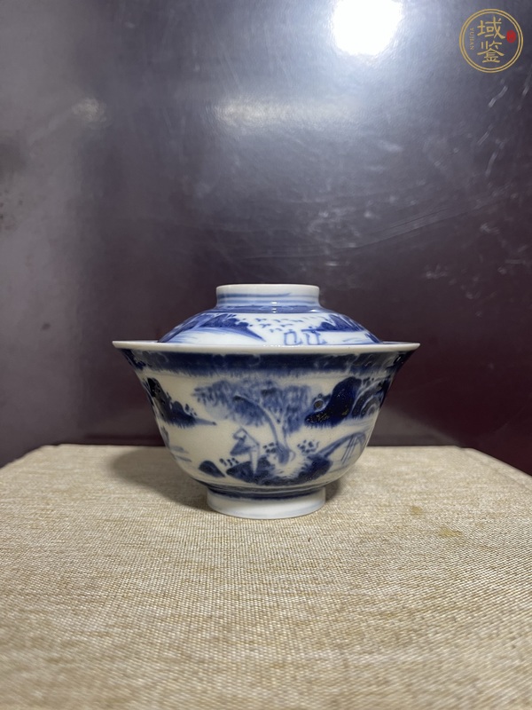 古玩陶瓷青花山水蓋碗真品鑒賞圖