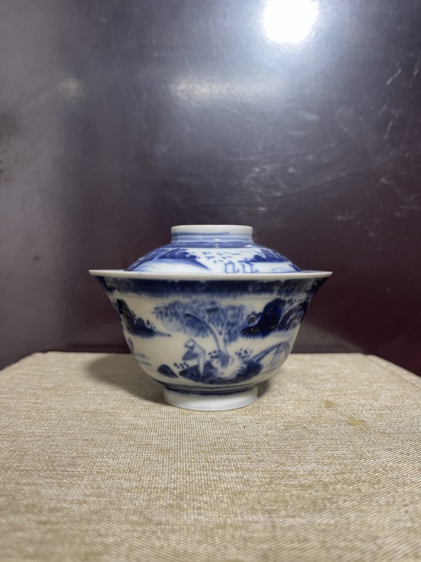 古玩陶瓷清.青花山水蓋碗拍賣，當前價格2880元