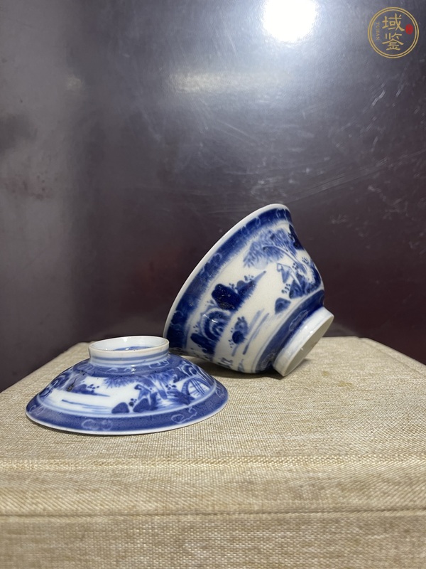古玩陶瓷青花山水蓋碗真品鑒賞圖