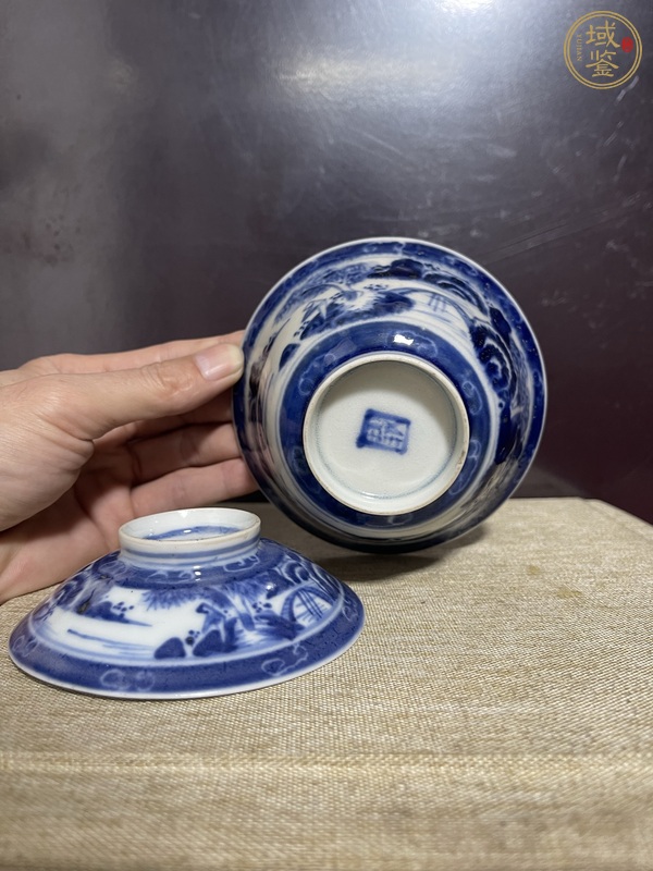 古玩陶瓷青花山水蓋碗真品鑒賞圖