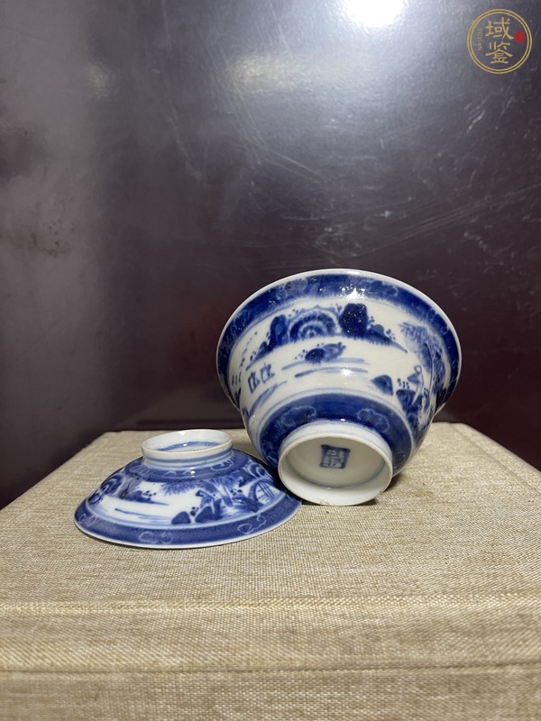古玩陶瓷青花山水蓋碗真品鑒賞圖