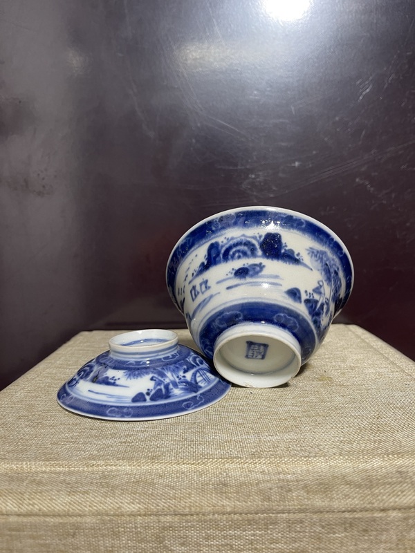 古玩陶瓷清.青花山水蓋碗拍賣，當前價格2880元