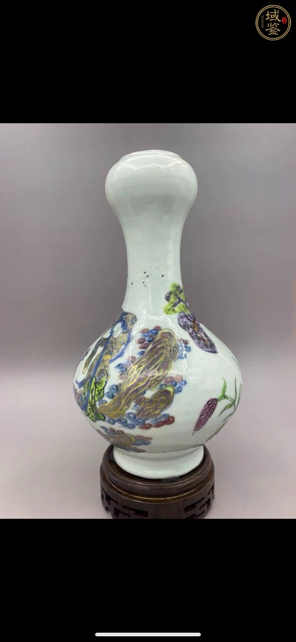 古玩陶瓷青花加彩人物故事紋蒜頭瓶真品鑒賞圖