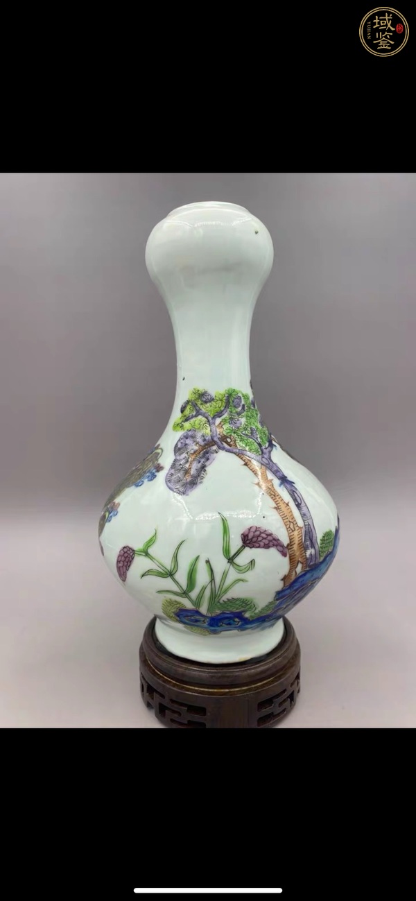 古玩陶瓷青花加彩人物故事紋蒜頭瓶真品鑒賞圖