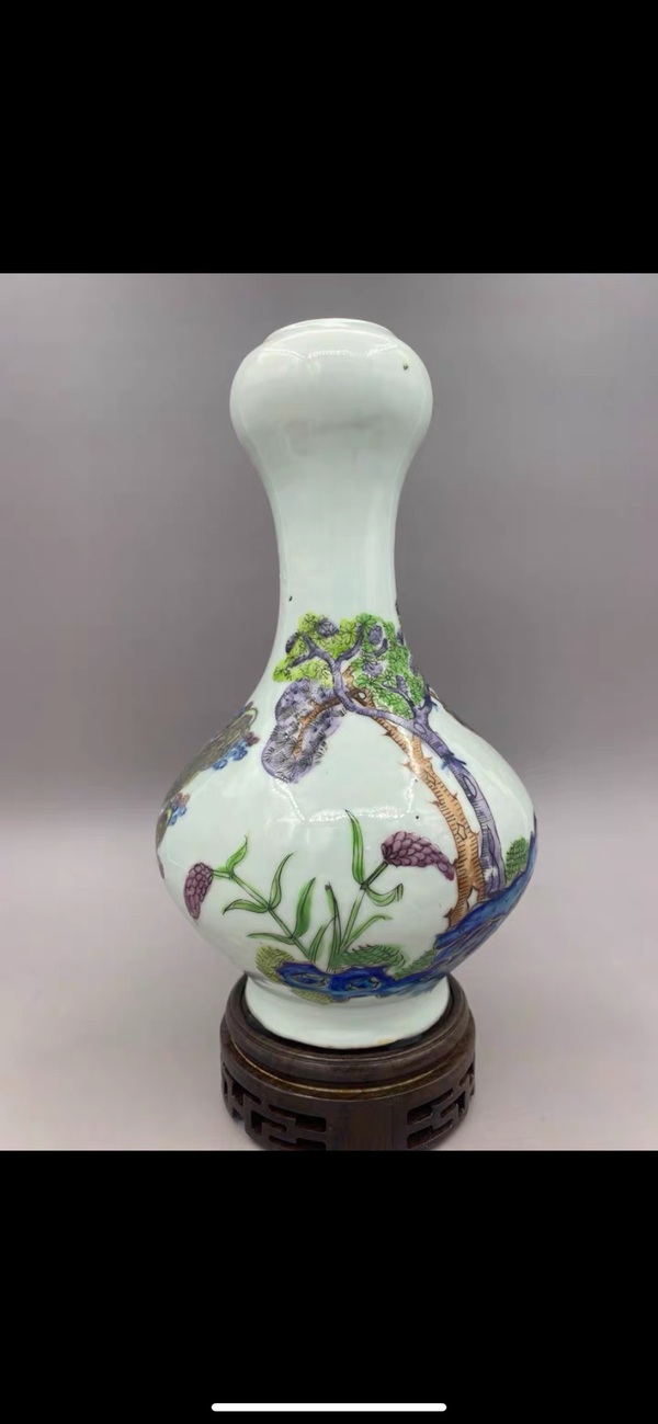 古玩陶瓷清中晚期 青花釉里紅描金加彩人物故事蒜頭瓶拍賣，當(dāng)前價格30000元