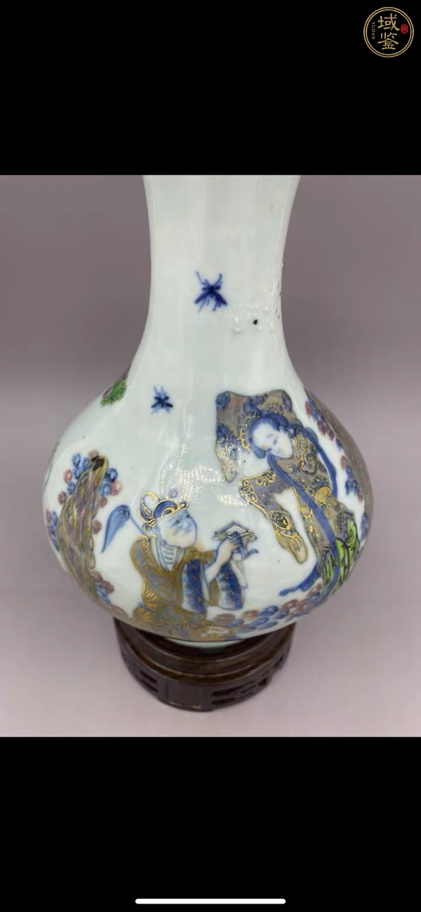 古玩陶瓷青花加彩人物故事紋蒜頭瓶真品鑒賞圖