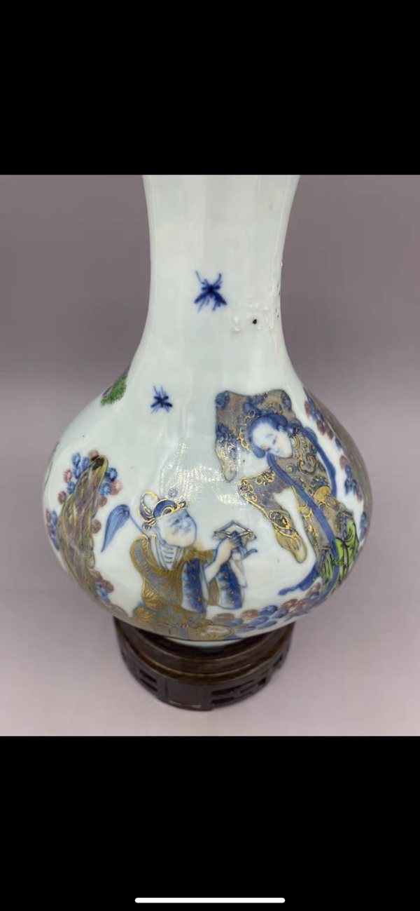 古玩陶瓷清中晚期 青花釉里紅描金加彩人物故事蒜頭瓶拍賣，當(dāng)前價格30000元