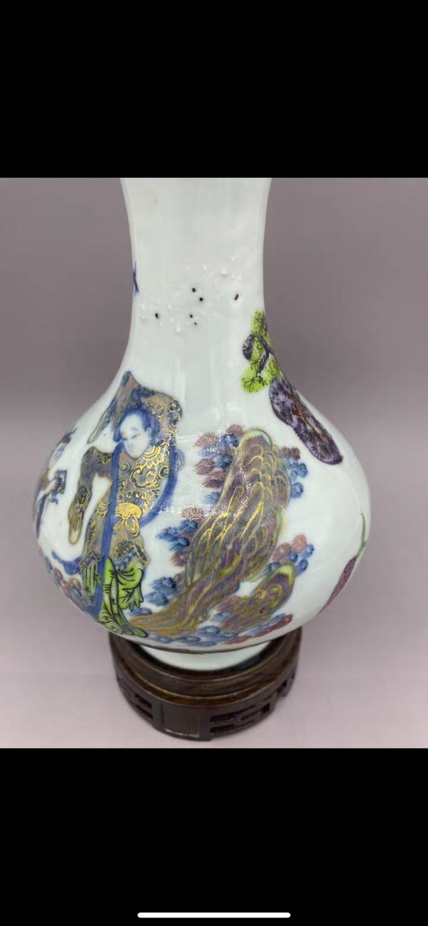 古玩陶瓷清中晚期 青花釉里紅描金加彩人物故事蒜頭瓶拍賣，當(dāng)前價格30000元