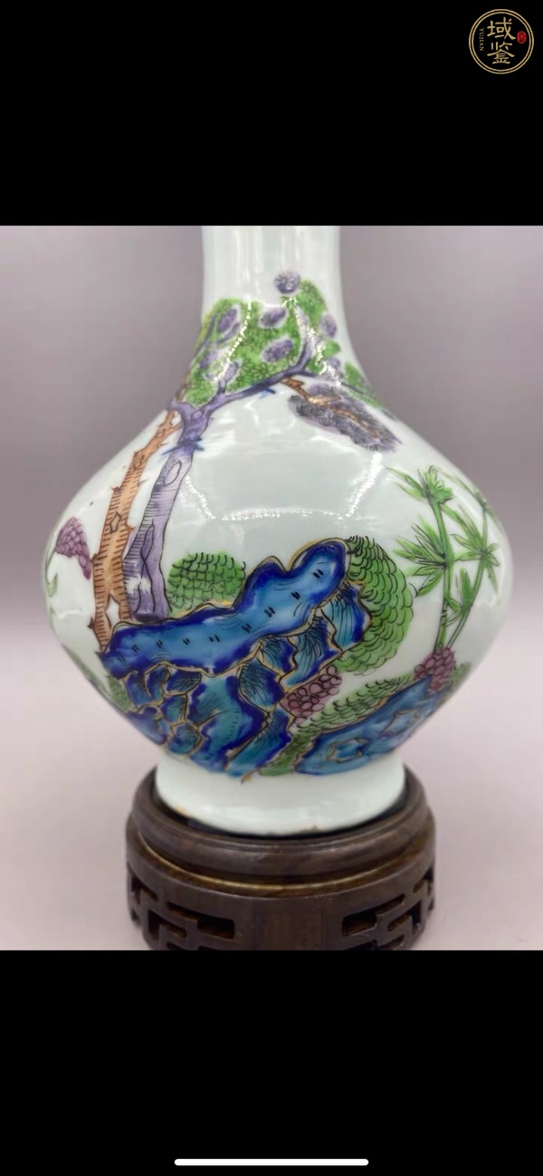 古玩陶瓷青花加彩人物故事紋蒜頭瓶真品鑒賞圖