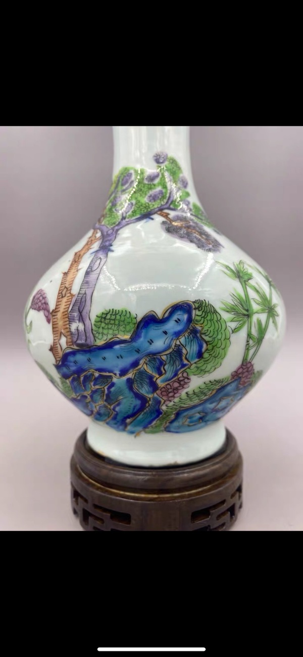 古玩陶瓷清中晚期 青花釉里紅描金加彩人物故事蒜頭瓶拍賣，當(dāng)前價格30000元