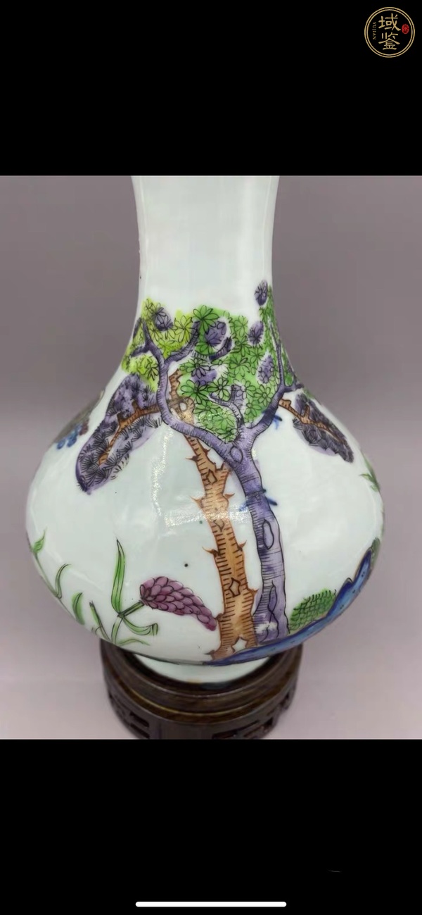 古玩陶瓷青花加彩人物故事紋蒜頭瓶真品鑒賞圖