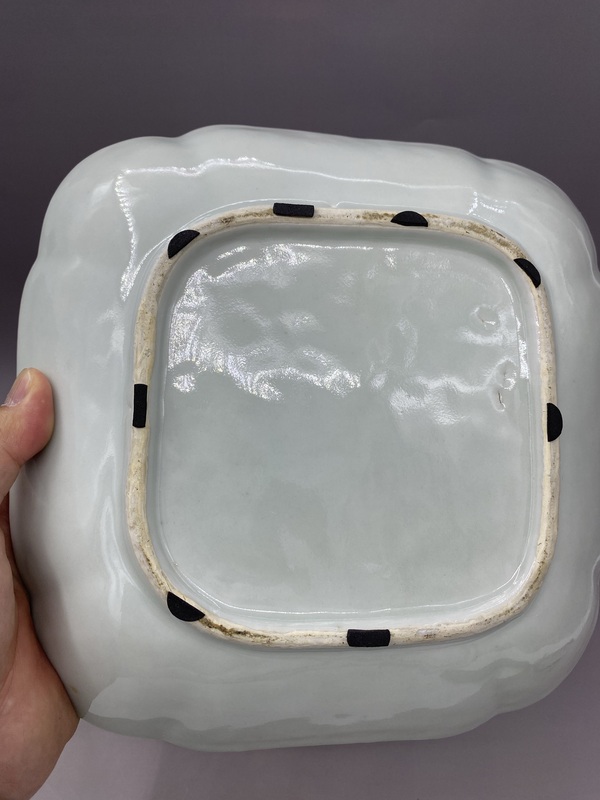 古玩陶瓷清道光時期 廣彩人物故事厚胎四方倭角賞盤拍賣，當前價格2000元