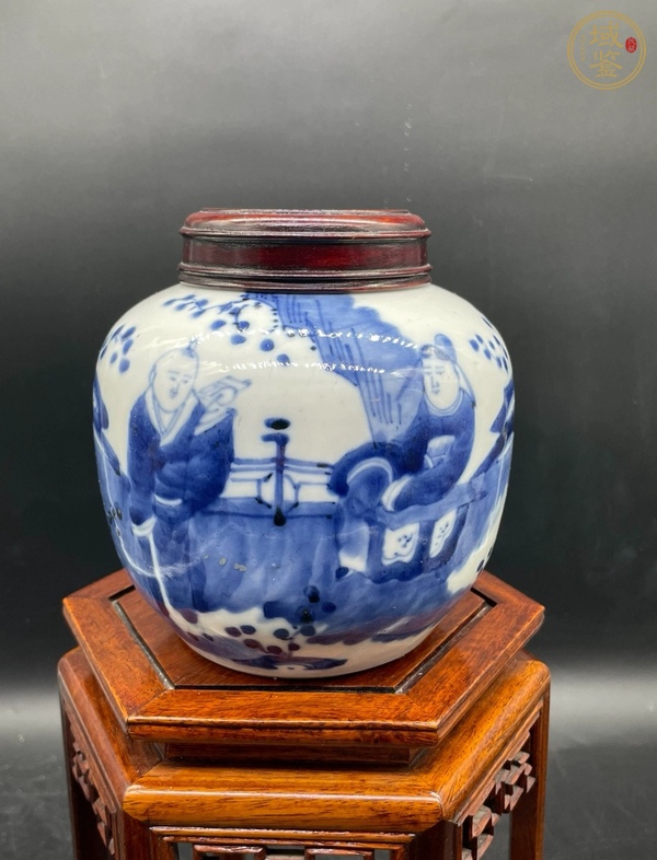 古玩陶瓷青花人物故事蓋罐真品鑒賞圖